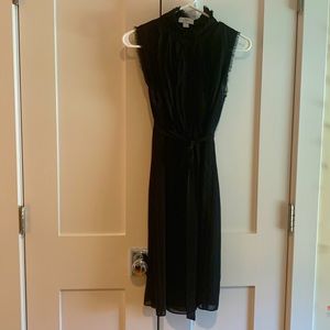 Ann Taylor High Neck Black Dress w/placard front and tie waist